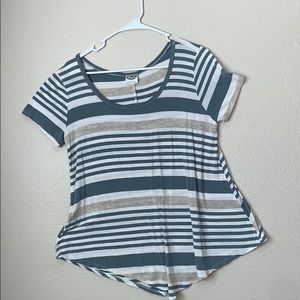 Late august stripped cotton teal tan white tunic